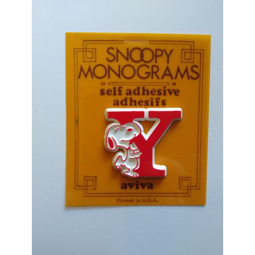Vintage Snoopy Monograms Aviva Self Adhesive Sticker Decal Letter Y Peanuts NEW